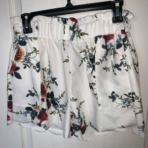 NWOT white and floral paperbag shorts